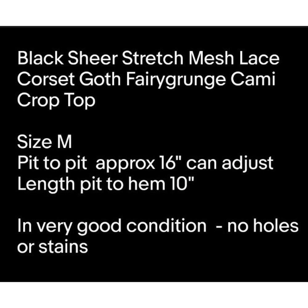 Black Sheer Stretch Mesh Lace Corset Goth Fairygrunge Cami Crop Top Sz M - Picture 7 of 7